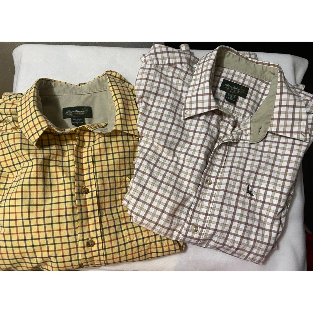 Eddie Bauer lot of 2 Mens Large  Plaid Long Sleeve Button‎ Down Shirt Size